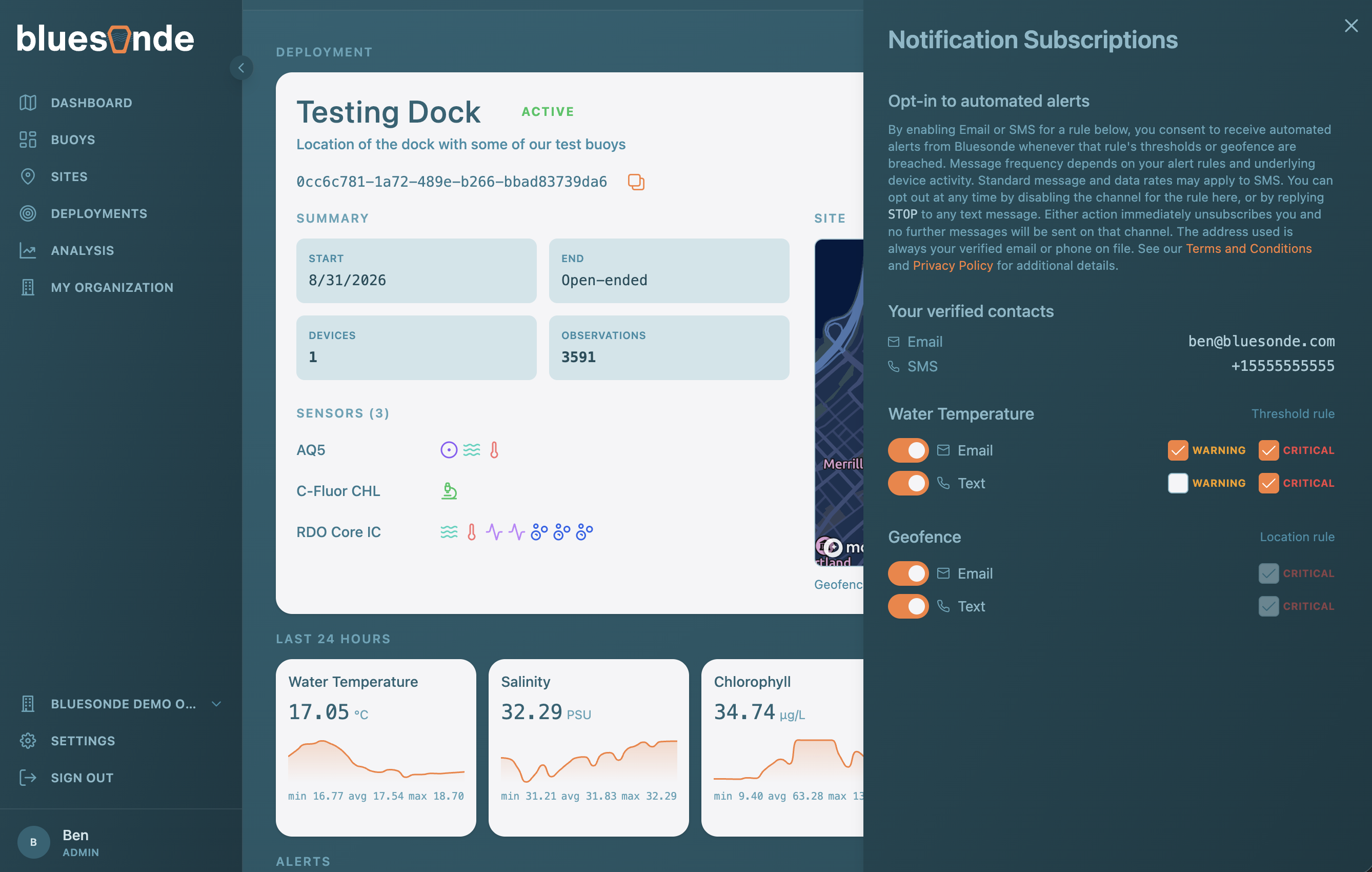 Screenshot: The Notification Subscription settings