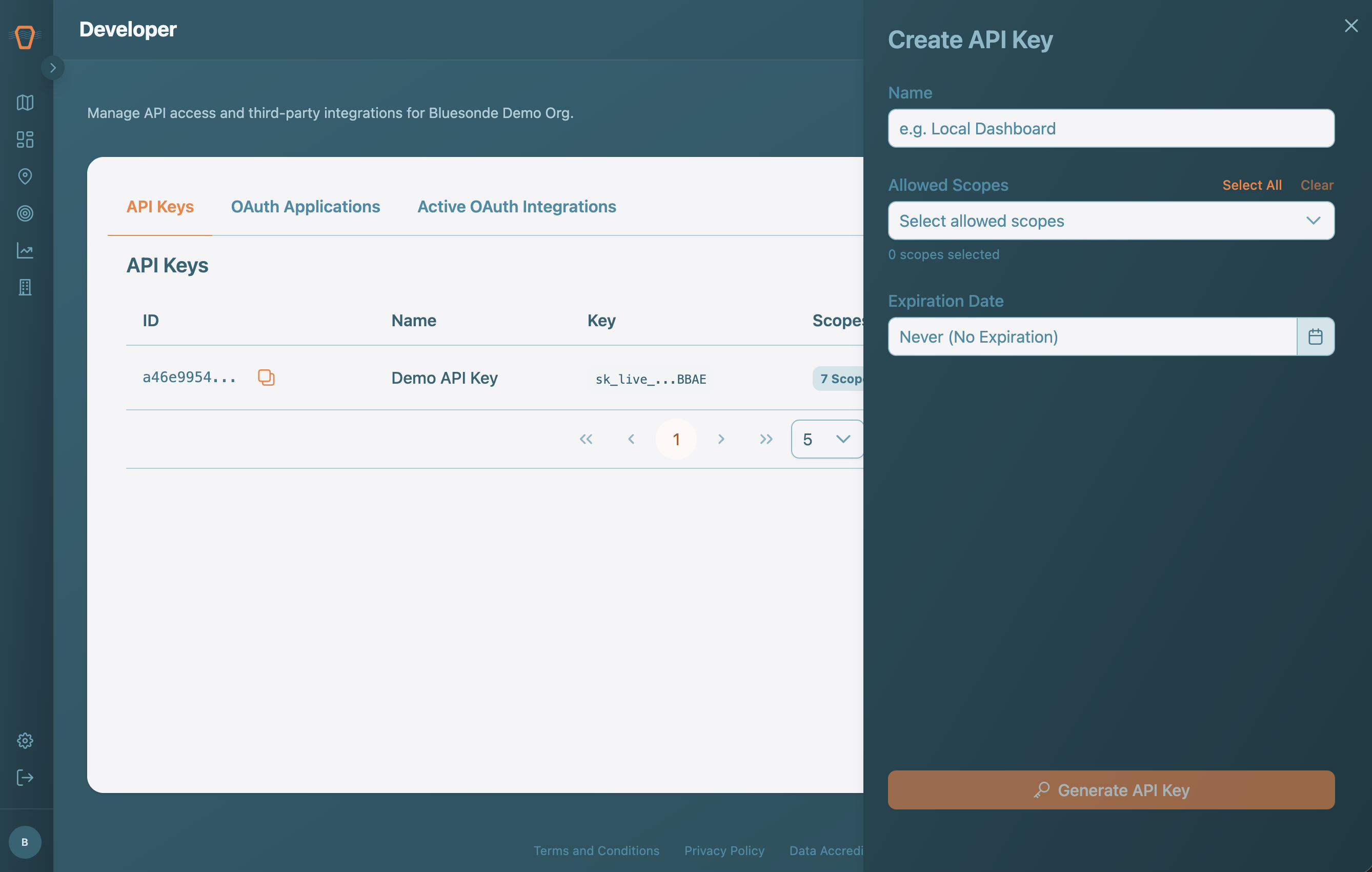 Screenshot: The create API key form