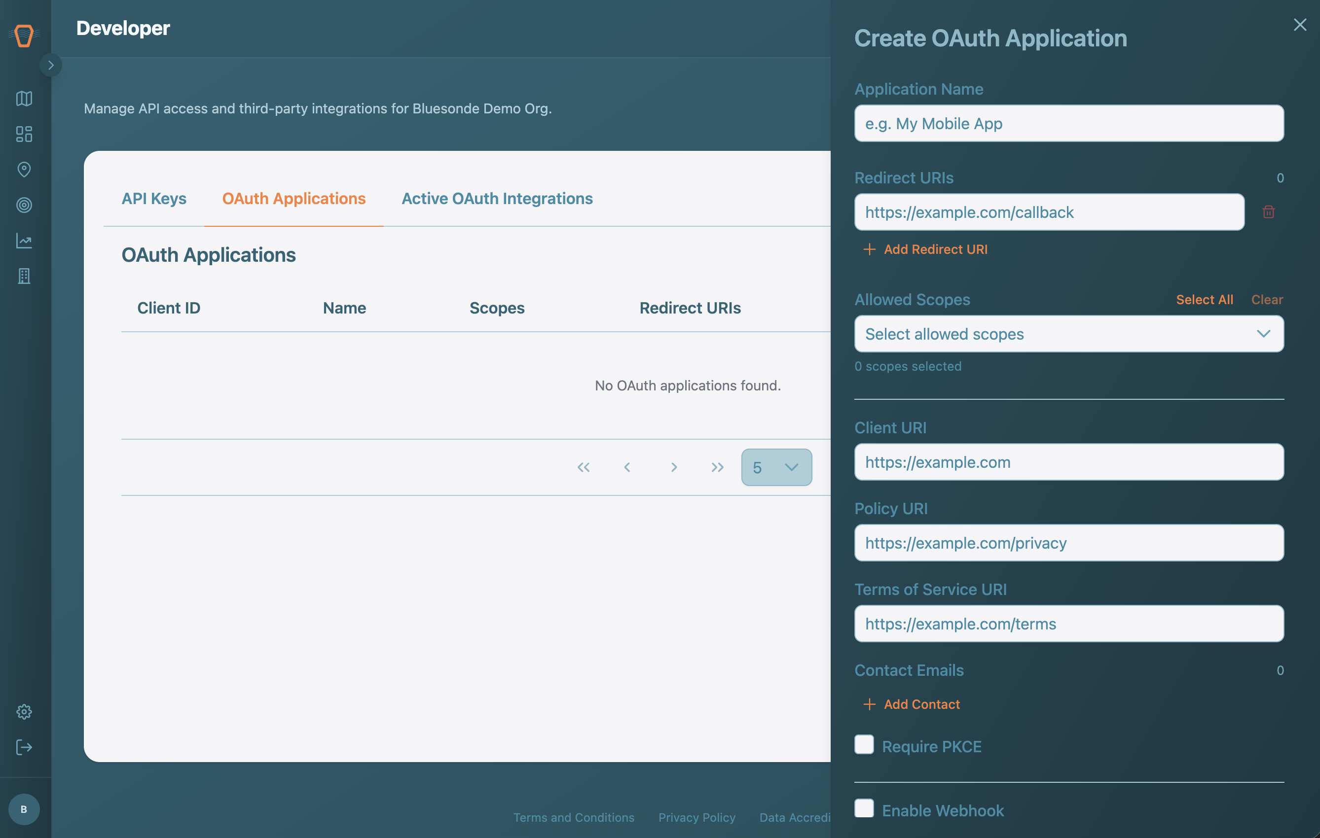 Screenshot: The create OAuth Application form