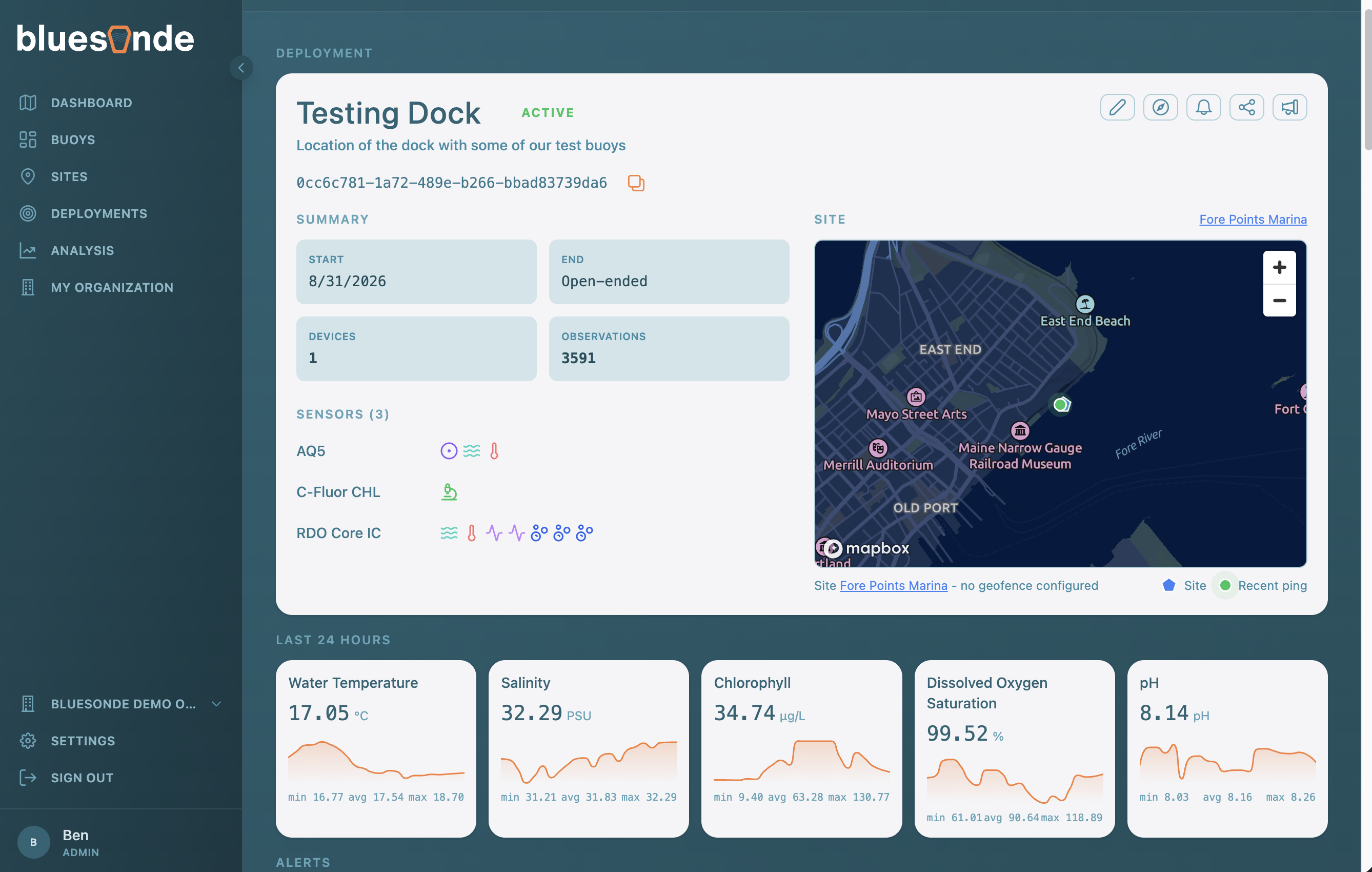 Screenshot: The Deployment information card and map