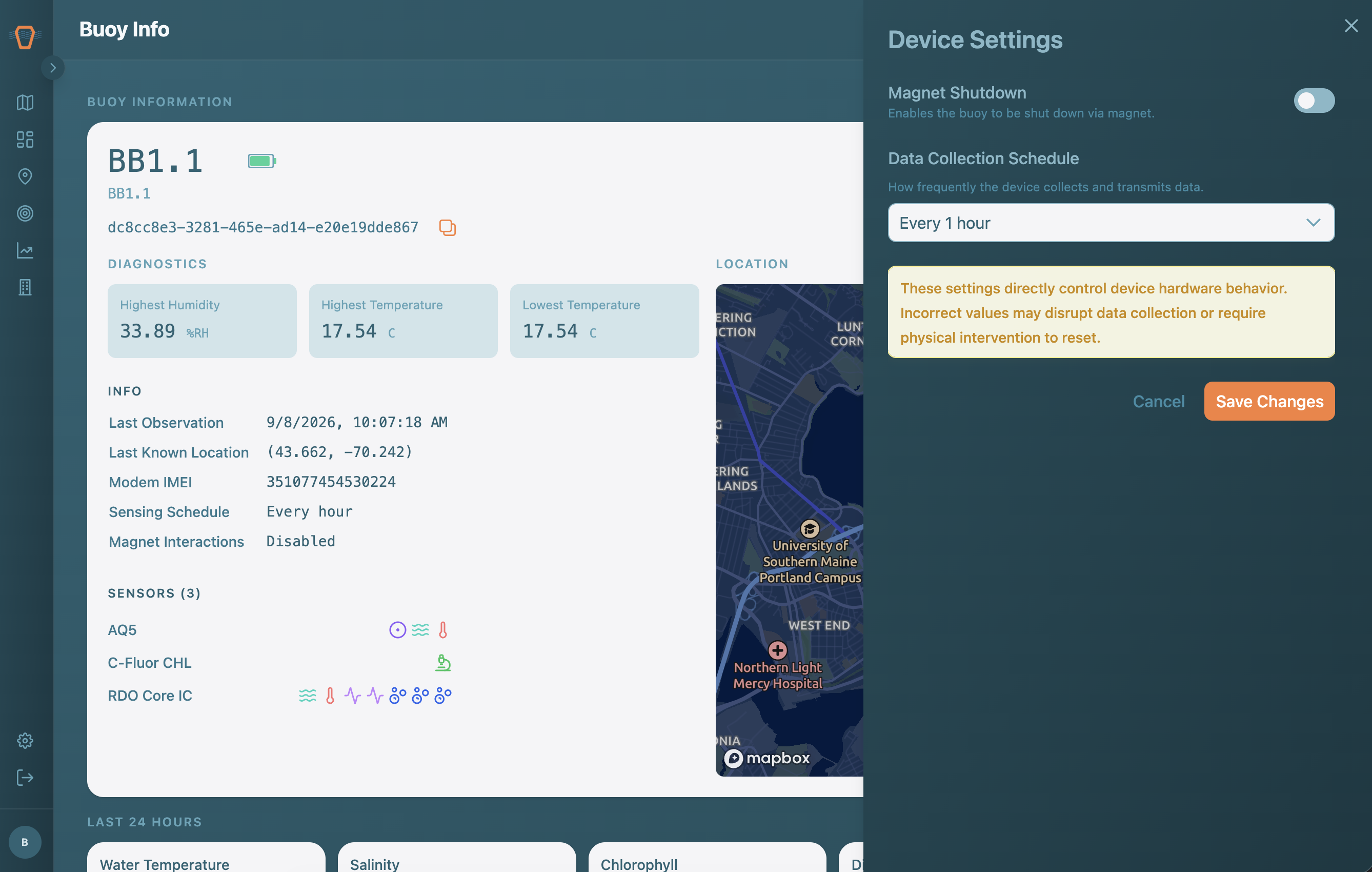 Screenshot: The Device page with the schedule settings open