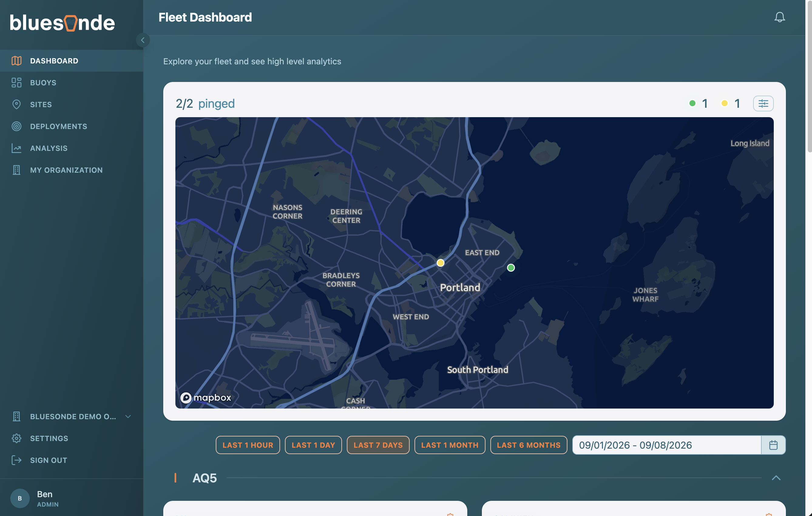 Screenshot: Status markers on the map and the status summary