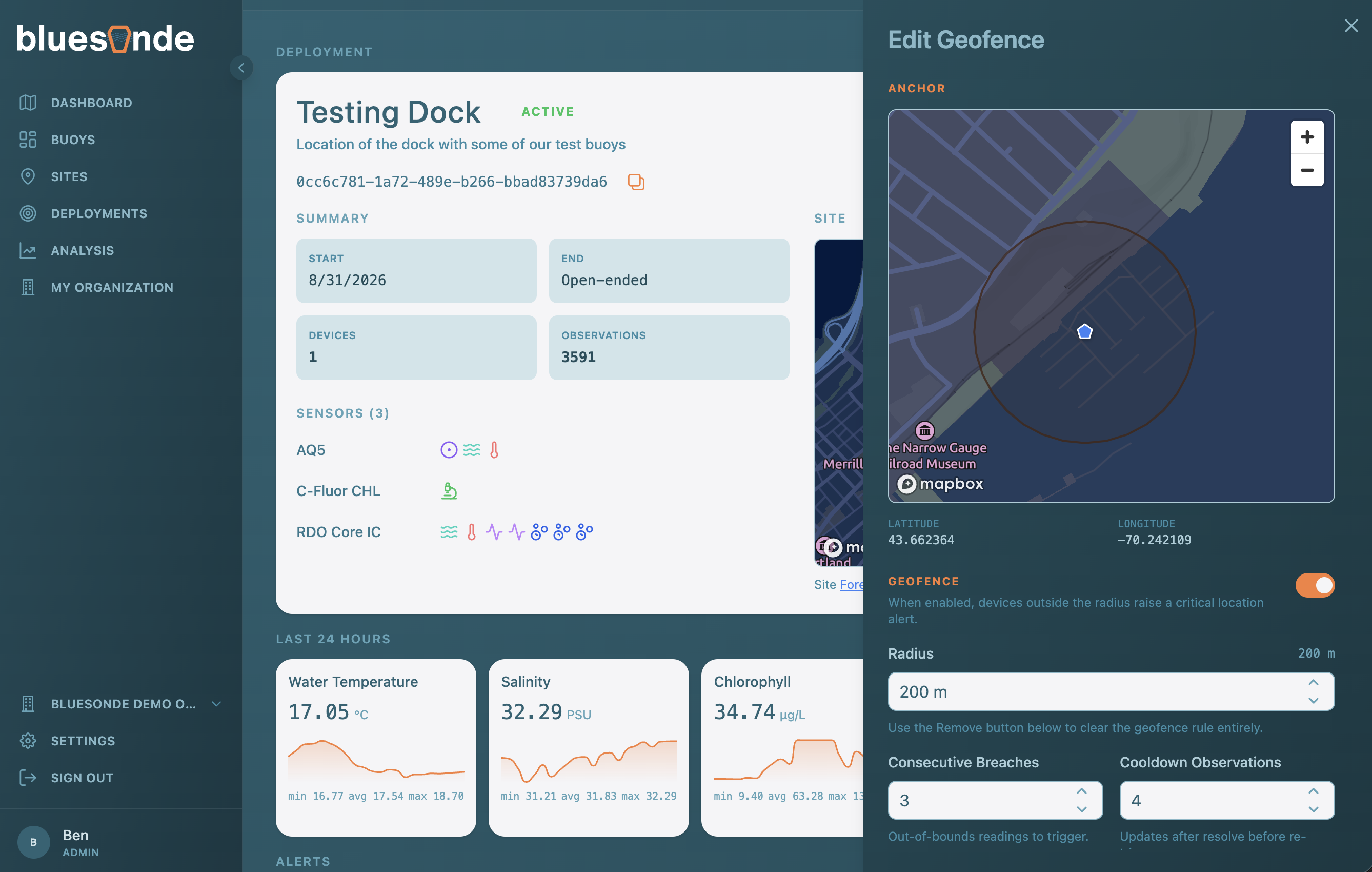 Screenshot: The Geofence settings