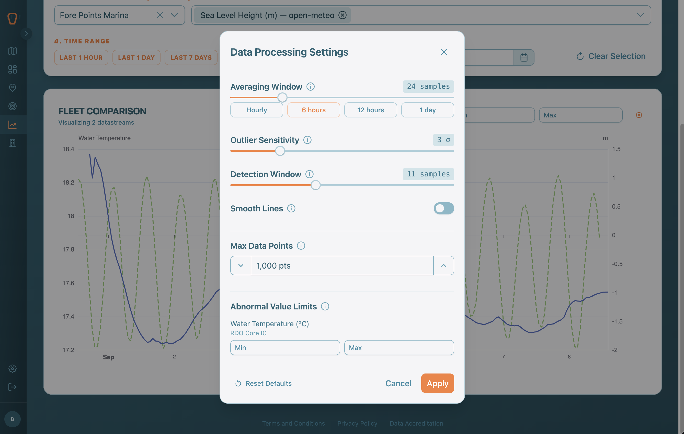 Screenshot: The Data Processing Settings modal