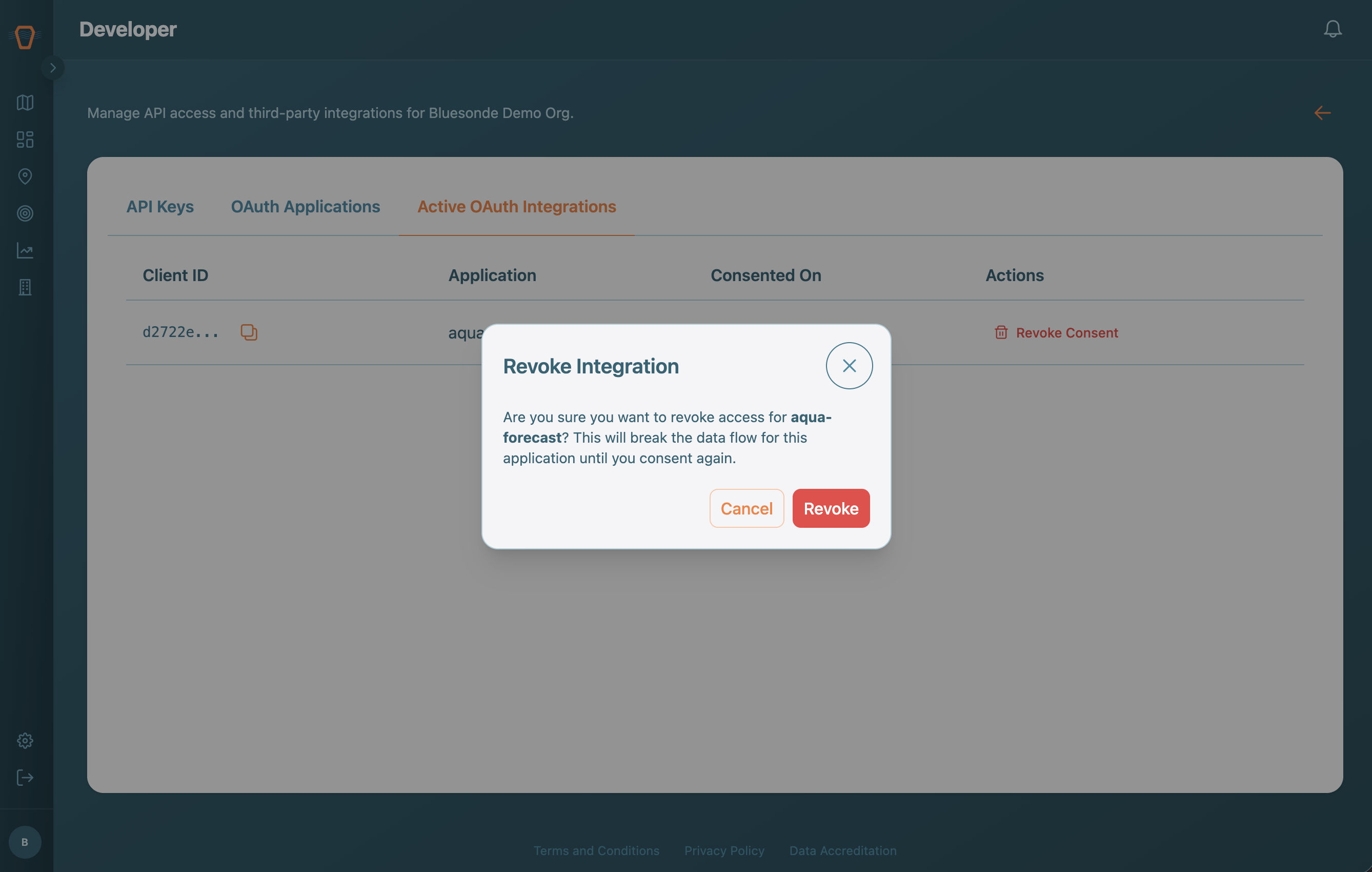 Screenshot: The revoke consent dialog