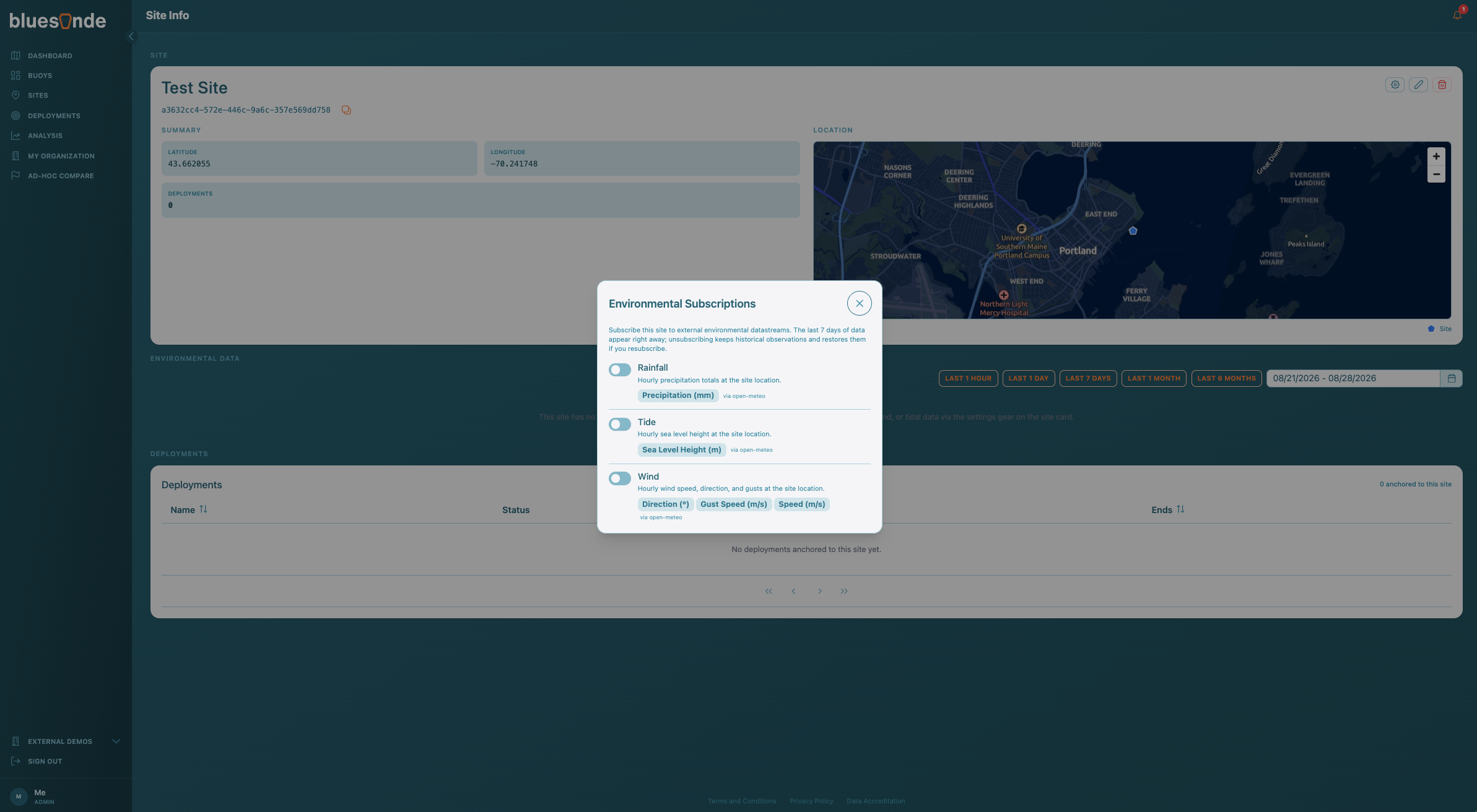 Screenshot: The Site information card